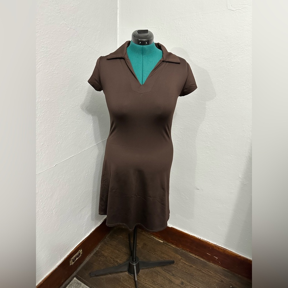 Boston Proper Chocolate Brown Collared Stretch Dress
